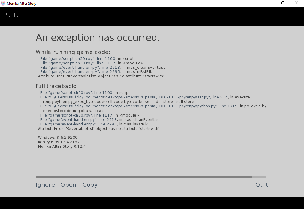 I'm sorry, but an uncaught exception occurred. · Issue #4651 · Monika ...
