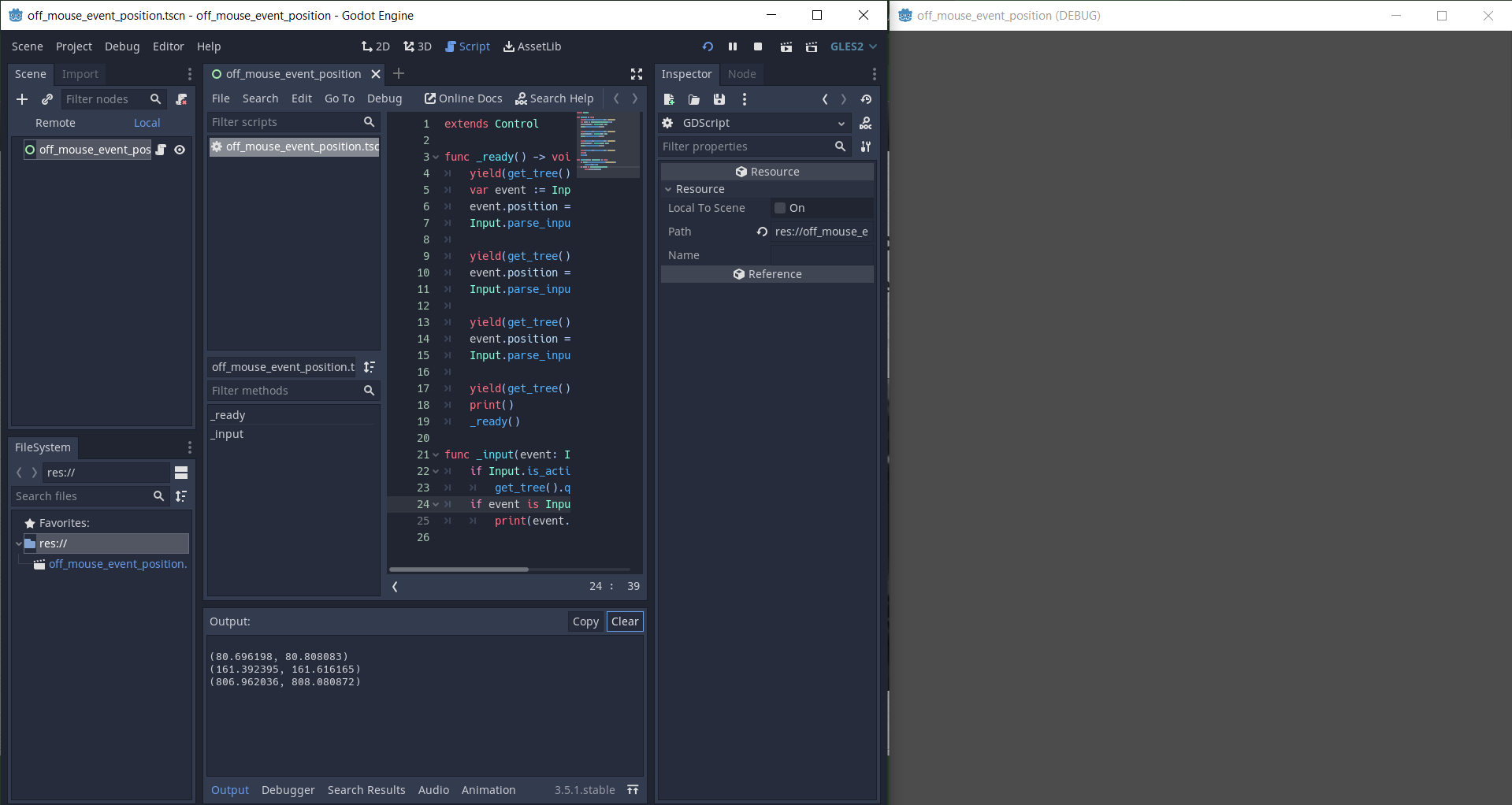 Off "position" value of simulated InputEventMouse in tiled window ...