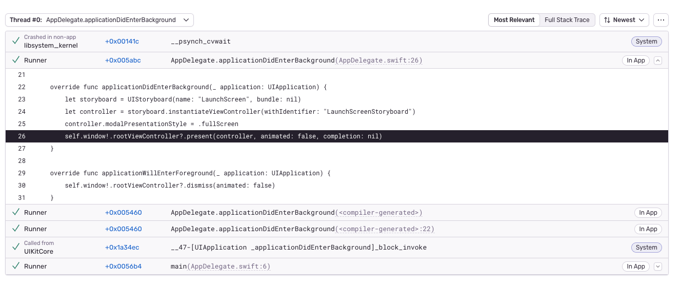 iOS issue reported for "App Hanging" but it's just the app going to the ...