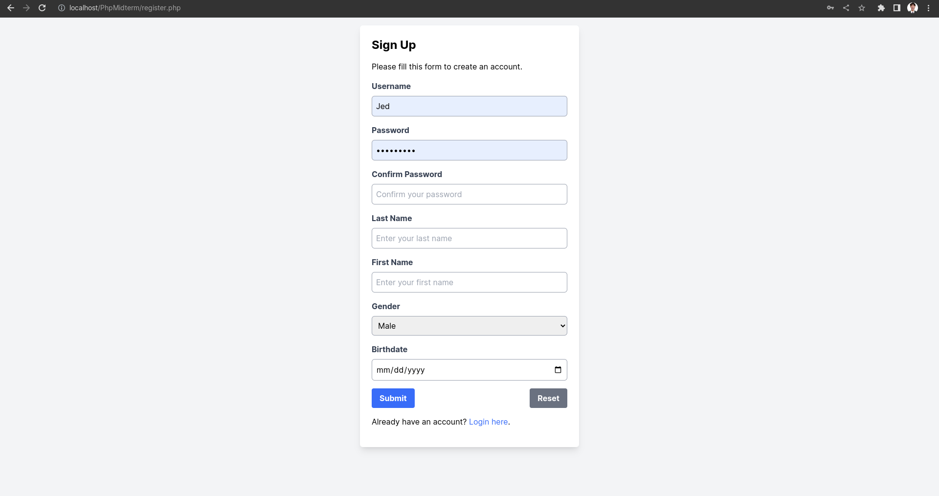 Github takaekae phpmidterm this person is too lazy to put a description