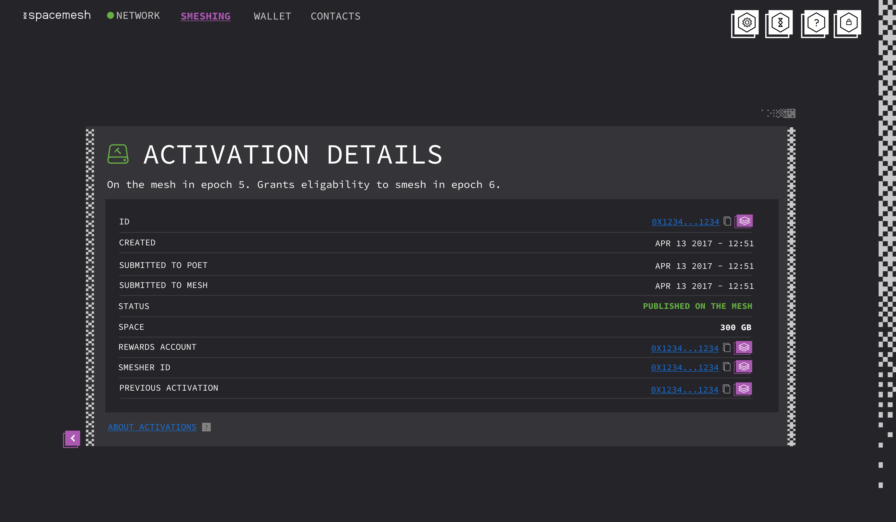 Activations Details Screen