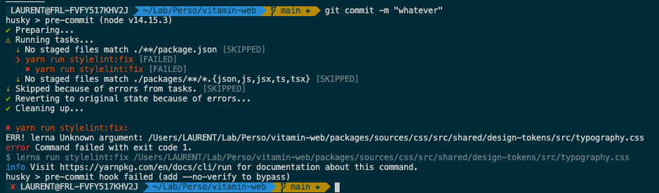 bug: error on pre-commit hook from Husky with lerna + lint-staged ...