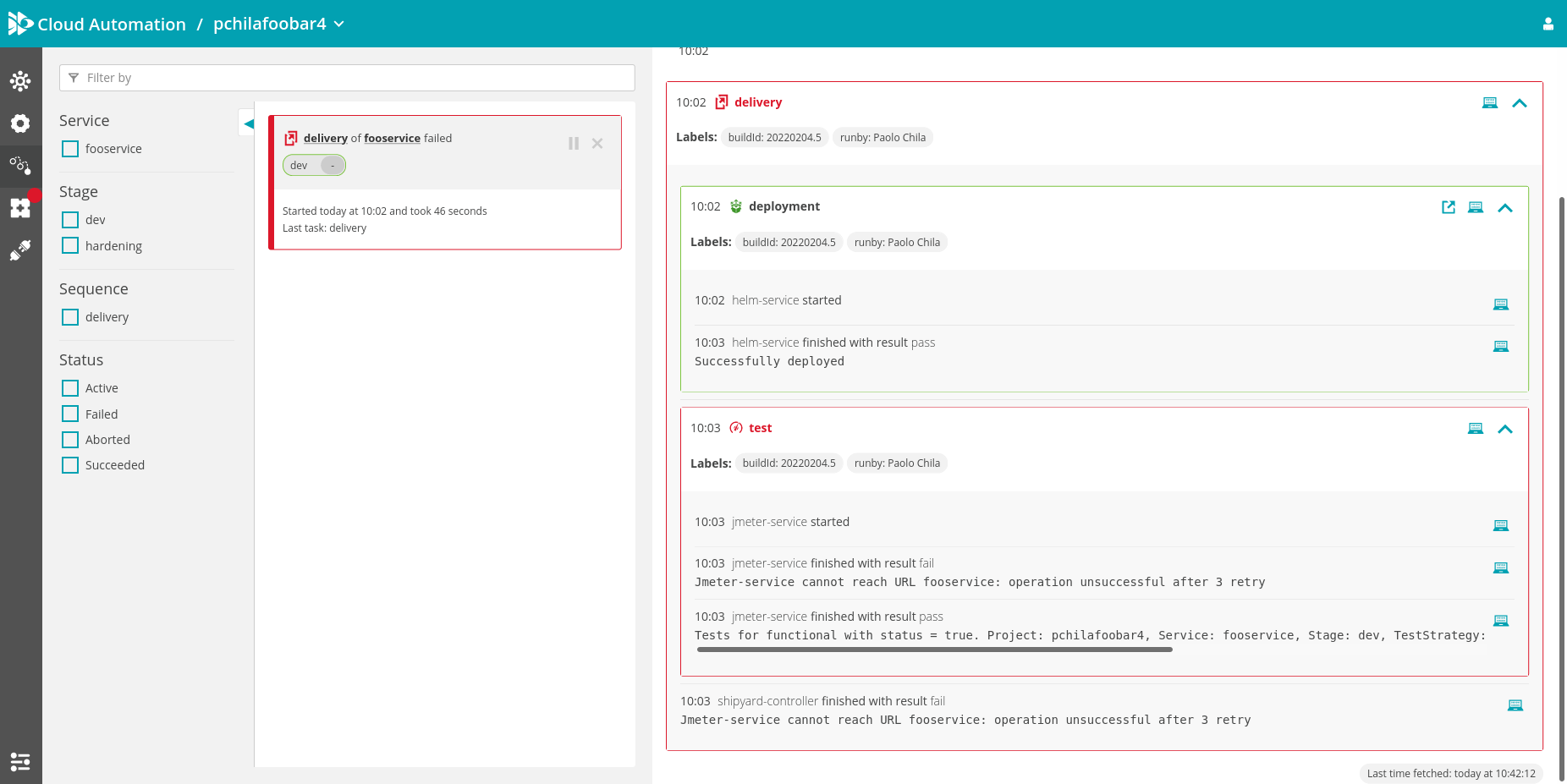 Jmeterservice sends two sh.keptn.event.test.finished events when the