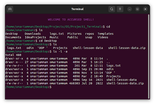 GitHub - OmarTammam25/Accursed-Shell: A simple Linux shell, built using C.