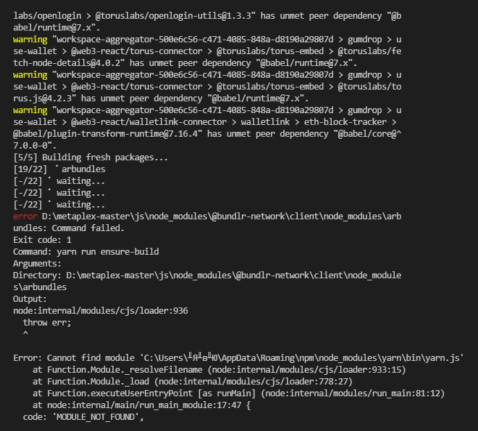 Error installing yarn in metaplex / js directory · Issue 8759