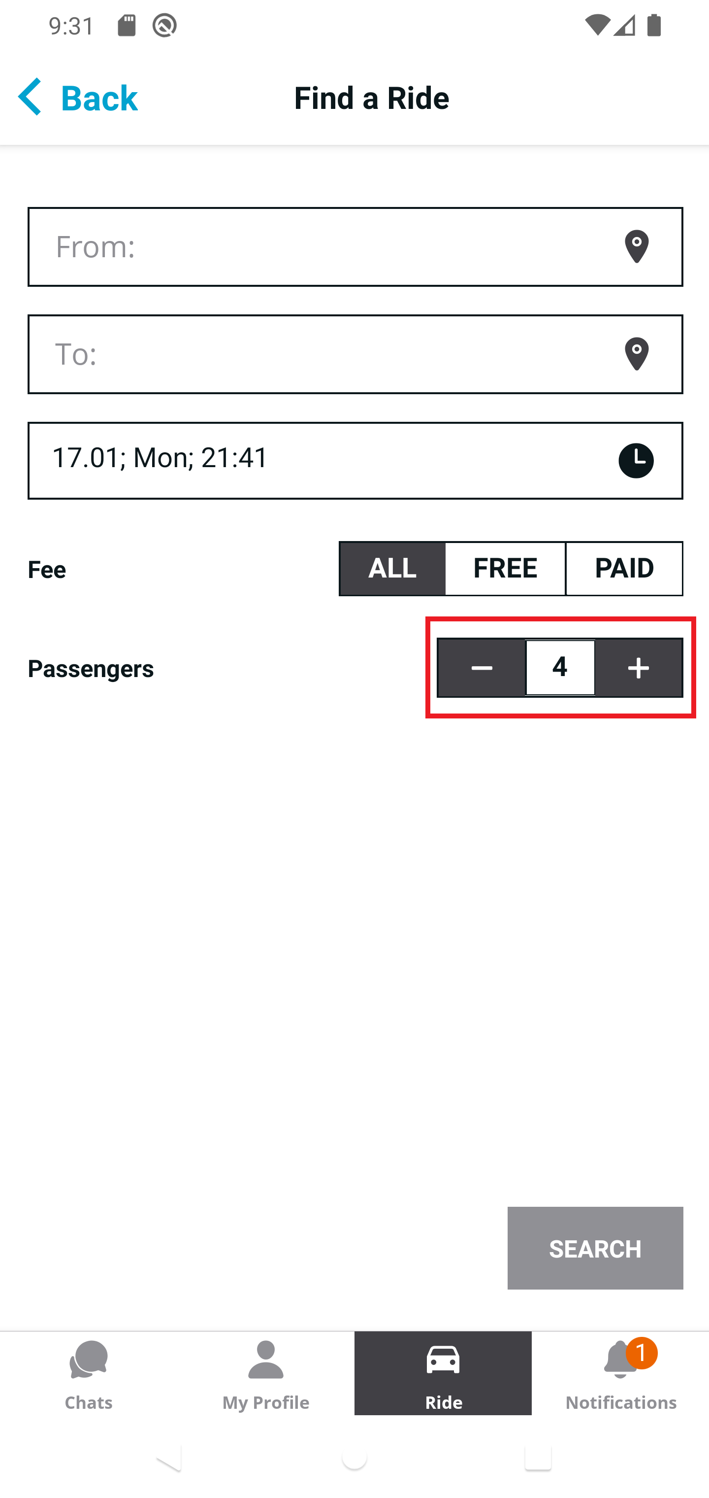 [Find a ride page] Wrong default value of the 'Passengers' spinner ...