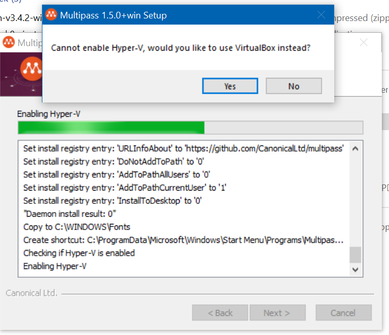 [win] installer fails to install HyperV · Issue 1903 · canonical