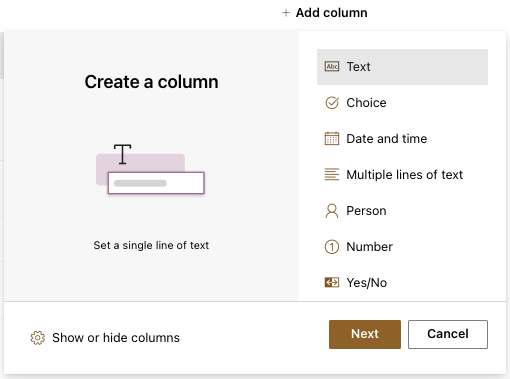 Figure 4. Creating columns