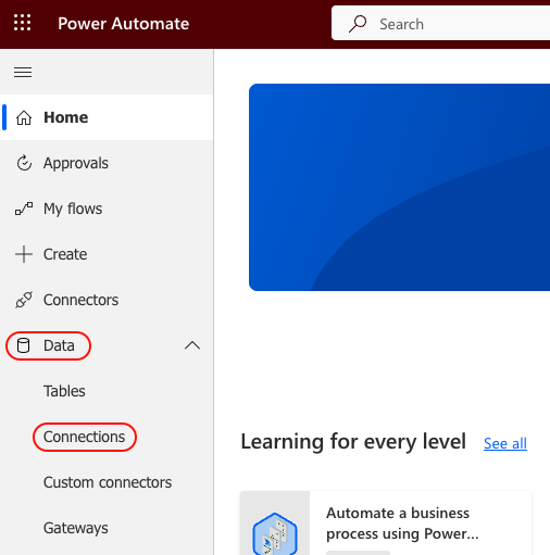 Figure 5. Power Automate Connections
