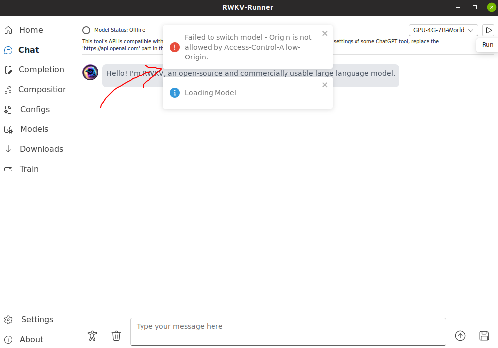 Failed to switch model Origin is not allowed by AccessControlAllow