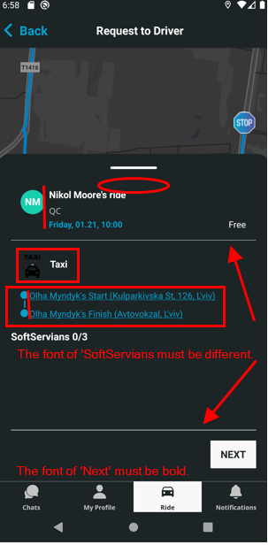 [Request to Driver scrolling panel] The elements of the 'Request to ...