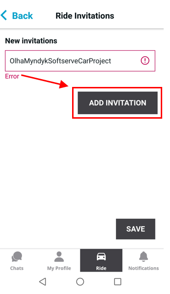 [Ride Invitations page] 'ADD INVITATION' command button is not disabled ...