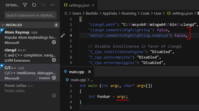 Semantic highlighting cannot be disabled if Microsoft's C/C++ extension ...