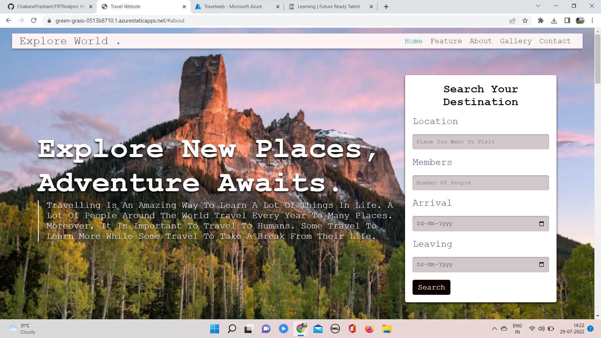 GitHub - ChakanePrashant/FRTfinalpro: Here i created a travel web app ...