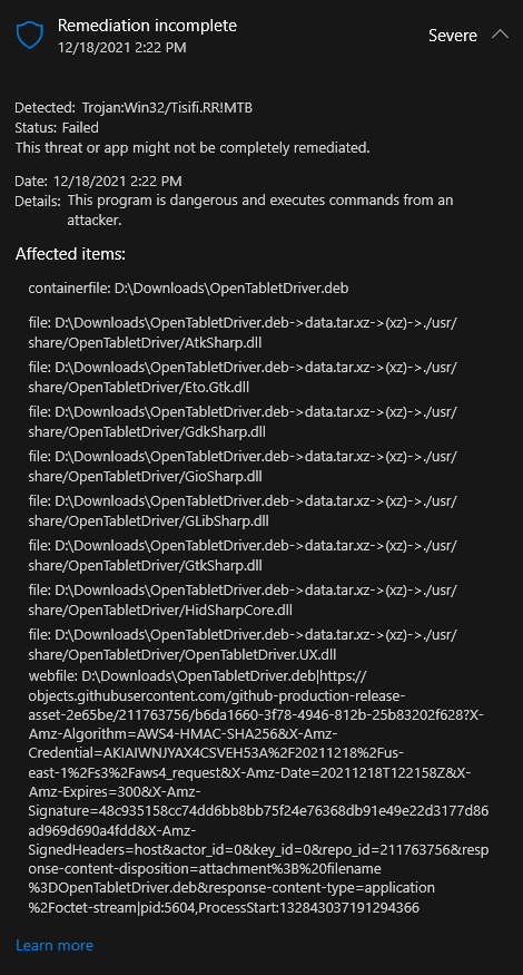Trojan Detected · Issue #1761 · OpenTabletDriver/OpenTabletDriver · GitHub