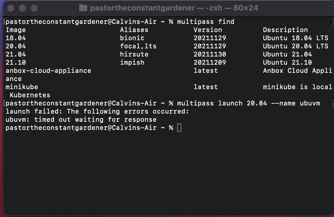 'multipass 1.2.1 on mac 10.15.3 Unable to launch or start Ubuntu 18.
