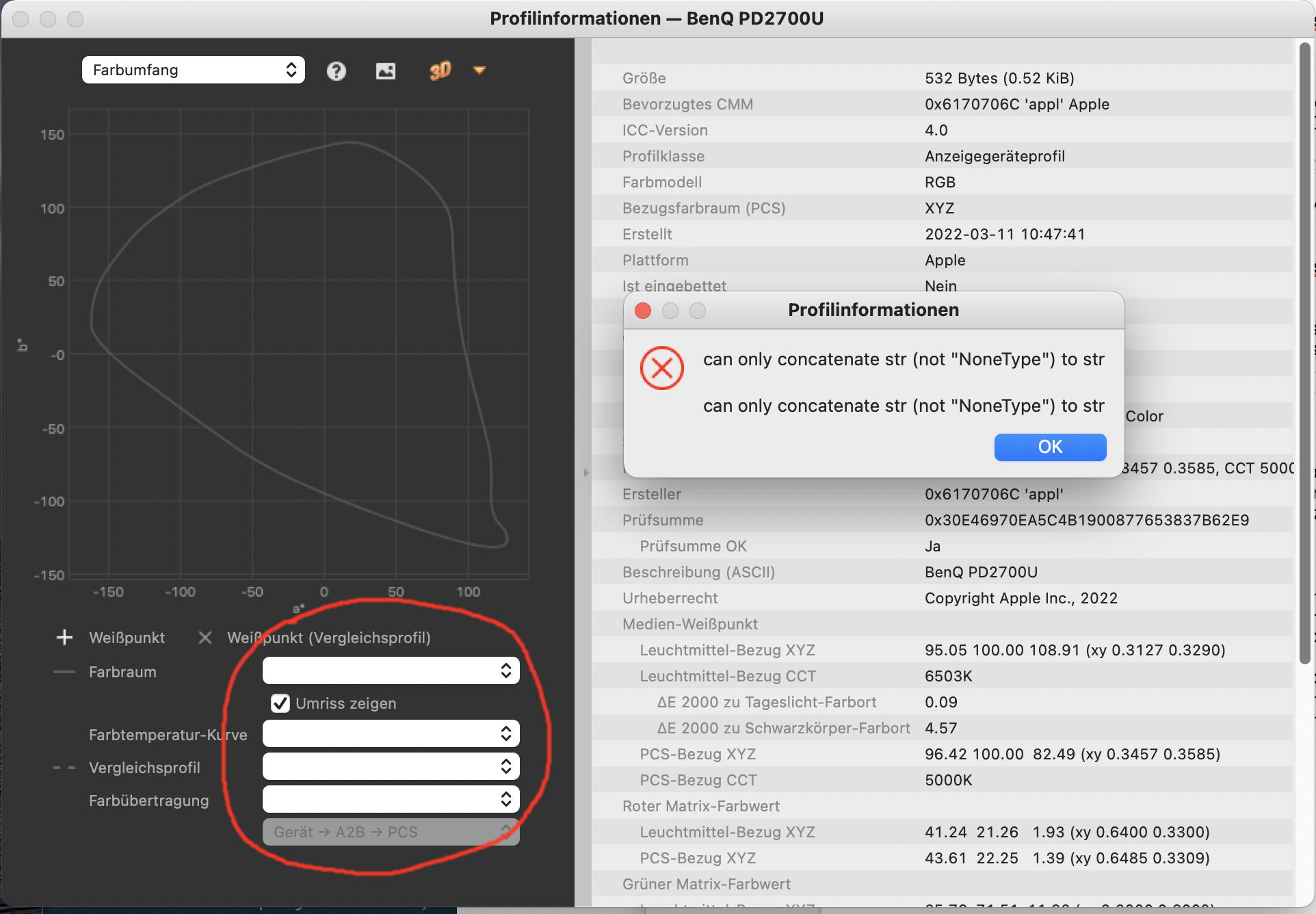 DisplayCALprofileinfo No default values set in GUI and profile