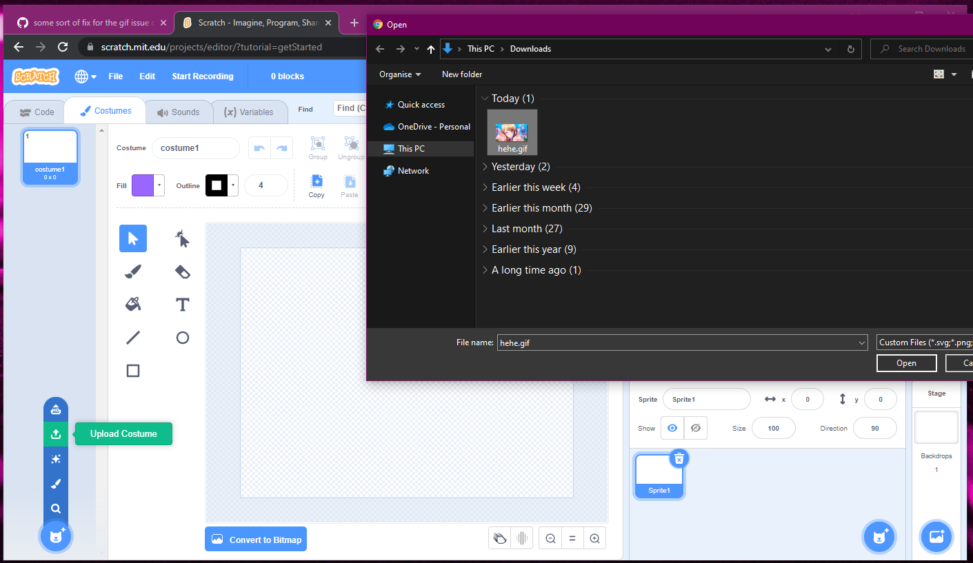 some sort of fix for the gif issue or a bypass sprite upload 10mb limit ...