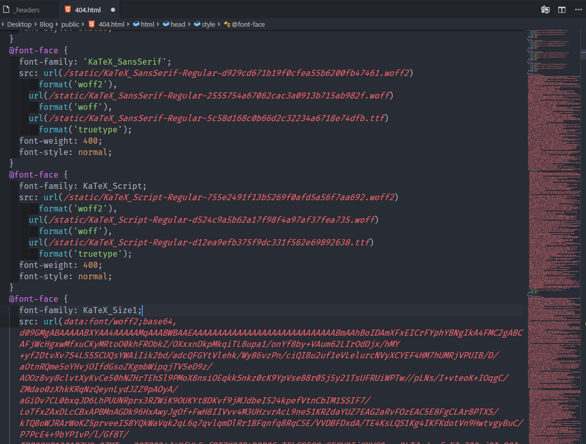 KaTeX font face styles are included in every html pages, even if it don