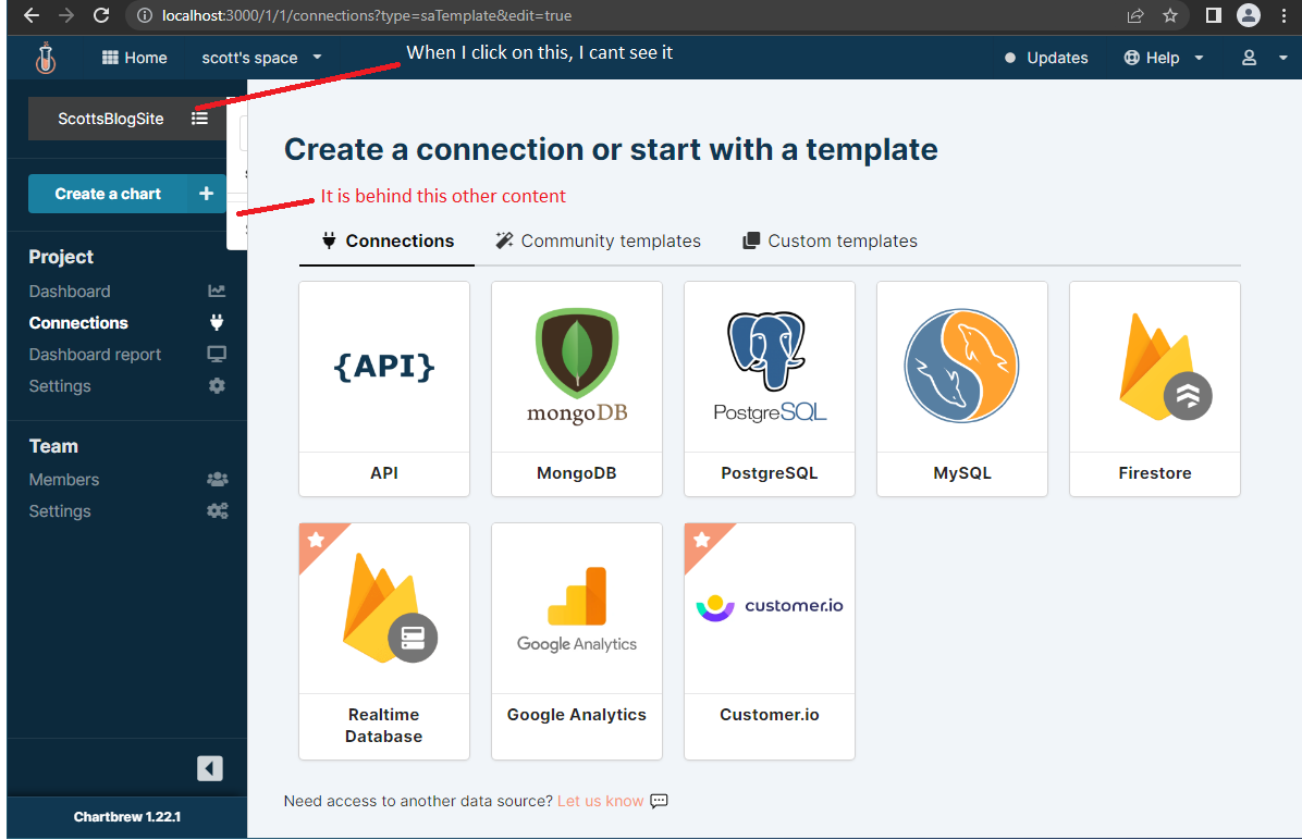 menu Content is not fully visible · Issue #120 · chartbrew/chartbrew ...