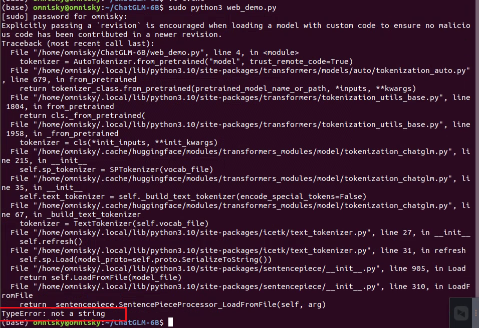 [BUG/Help] sudo python3 web_demo.py报错TypeError:not a string · Issue ...