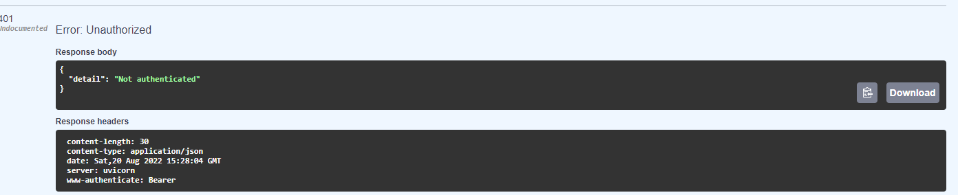 Showing { "detail": "Not authenticated" } when authorized · fastapi ...