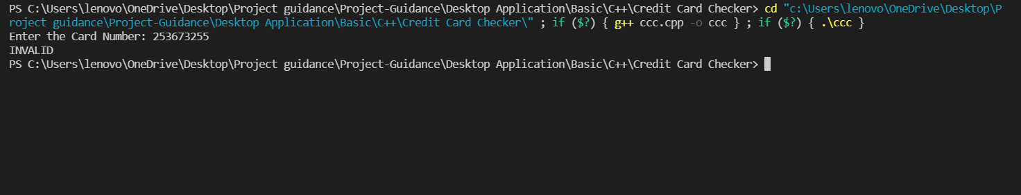 Project-Guidance/Desktop Application/Basic/C++/Credit Card Checker at ...