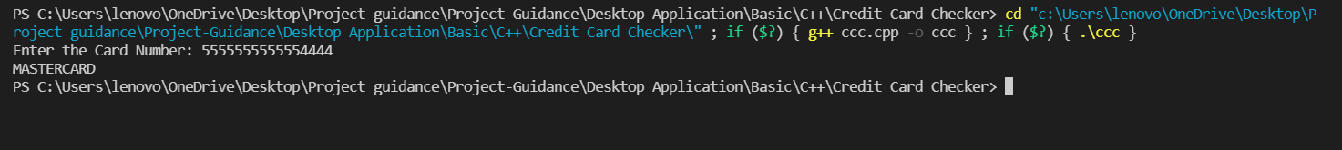 Project-Guidance/Desktop Application/Basic/C++/Credit Card Checker at ...