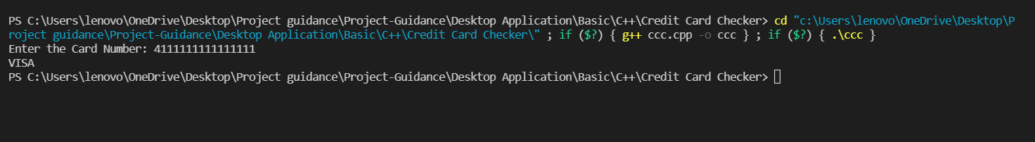 Project-Guidance/Desktop Application/Basic/C++/Credit Card Checker at ...