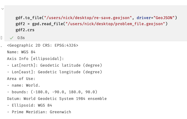 BUG: CRS being reset to EPSG 4326 when file saved to GeoJSON and re ...
