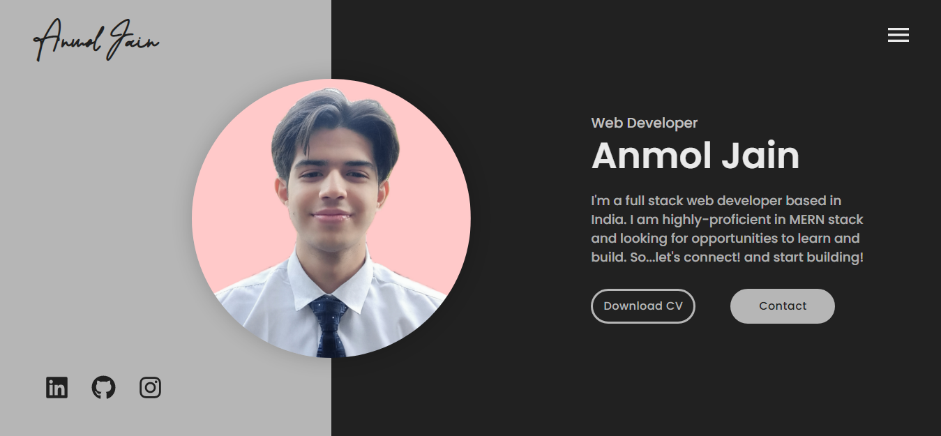 GitHub - anmoljain987/new-portfolio: Portfolio designed for Full Stack ...