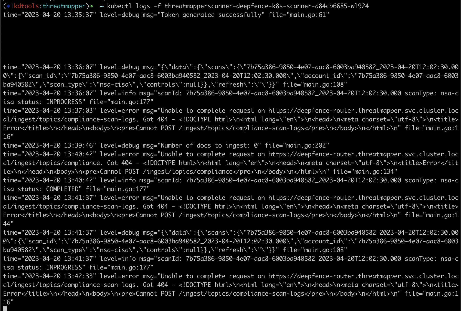 K8s scanner wont connect to router with 404 even with an admin key