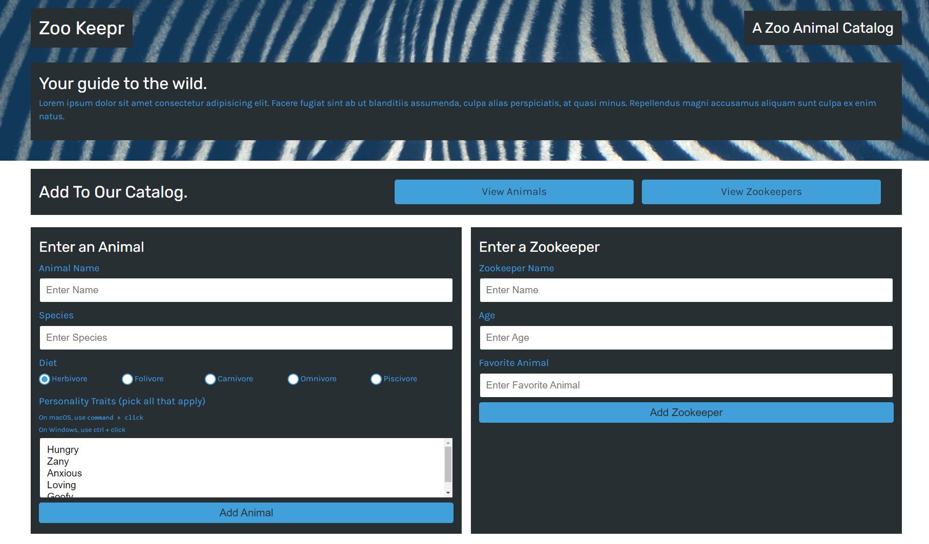 GitHub - JaxonAdams/zookeeper: A simple full stack application.