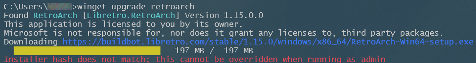 [Package Issue]: Libretro.RetroArch reports installer hash mismatch ...