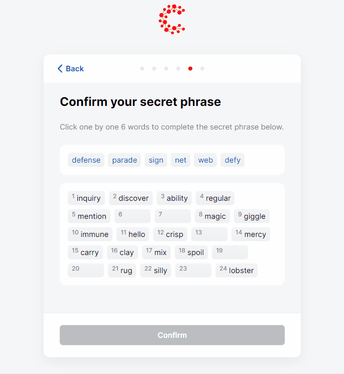 secret phrase interface