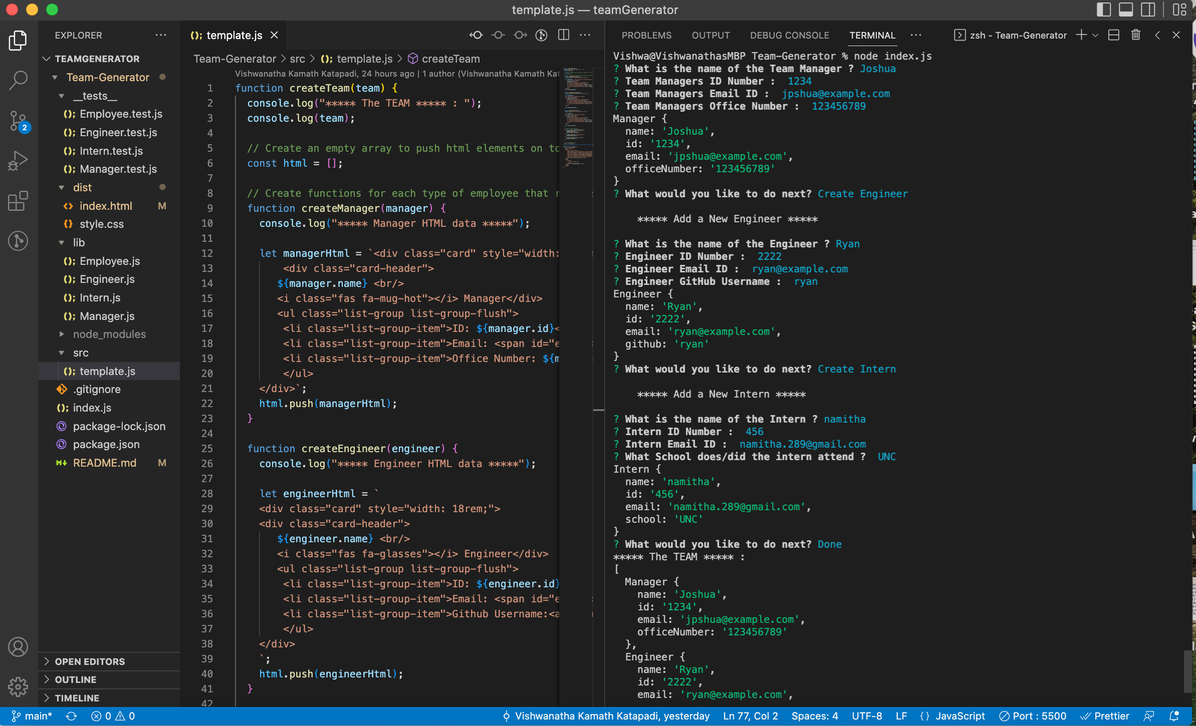 Github Nkamth Team Generator