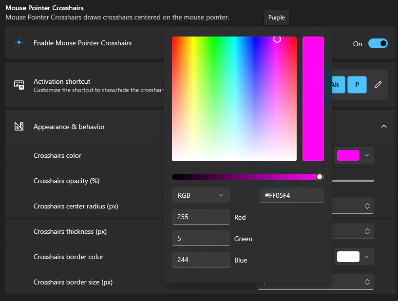 Crosshairs color setting closes unexpectedly · Issue #23123 · microsoft ...