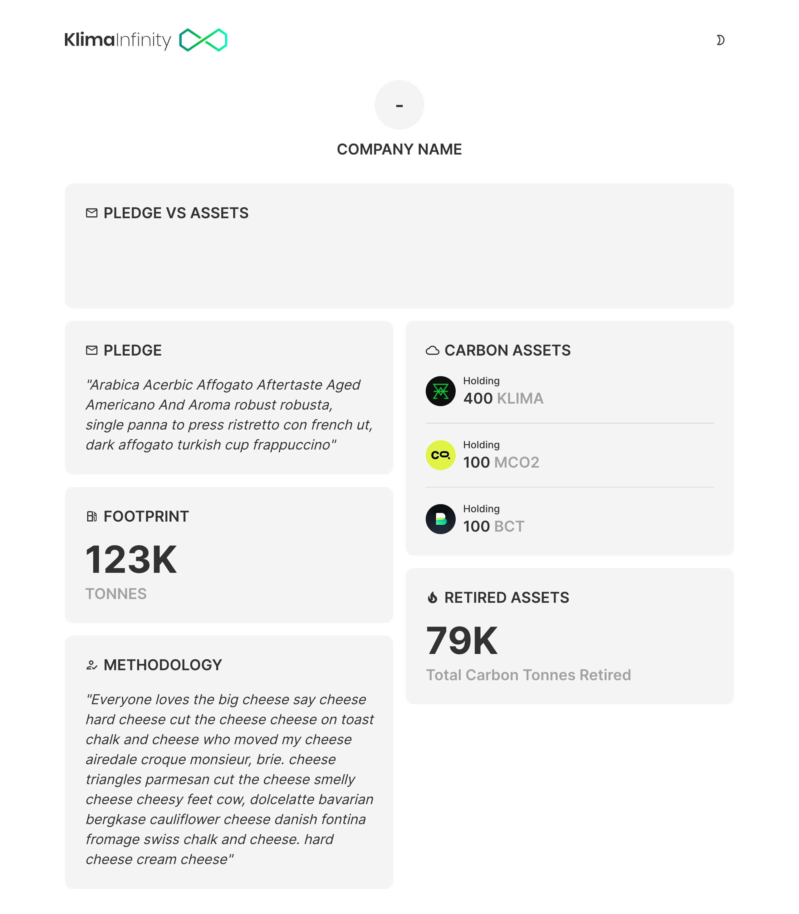 [pledgedashboard] feat klima infinity pledge dashboard layout by