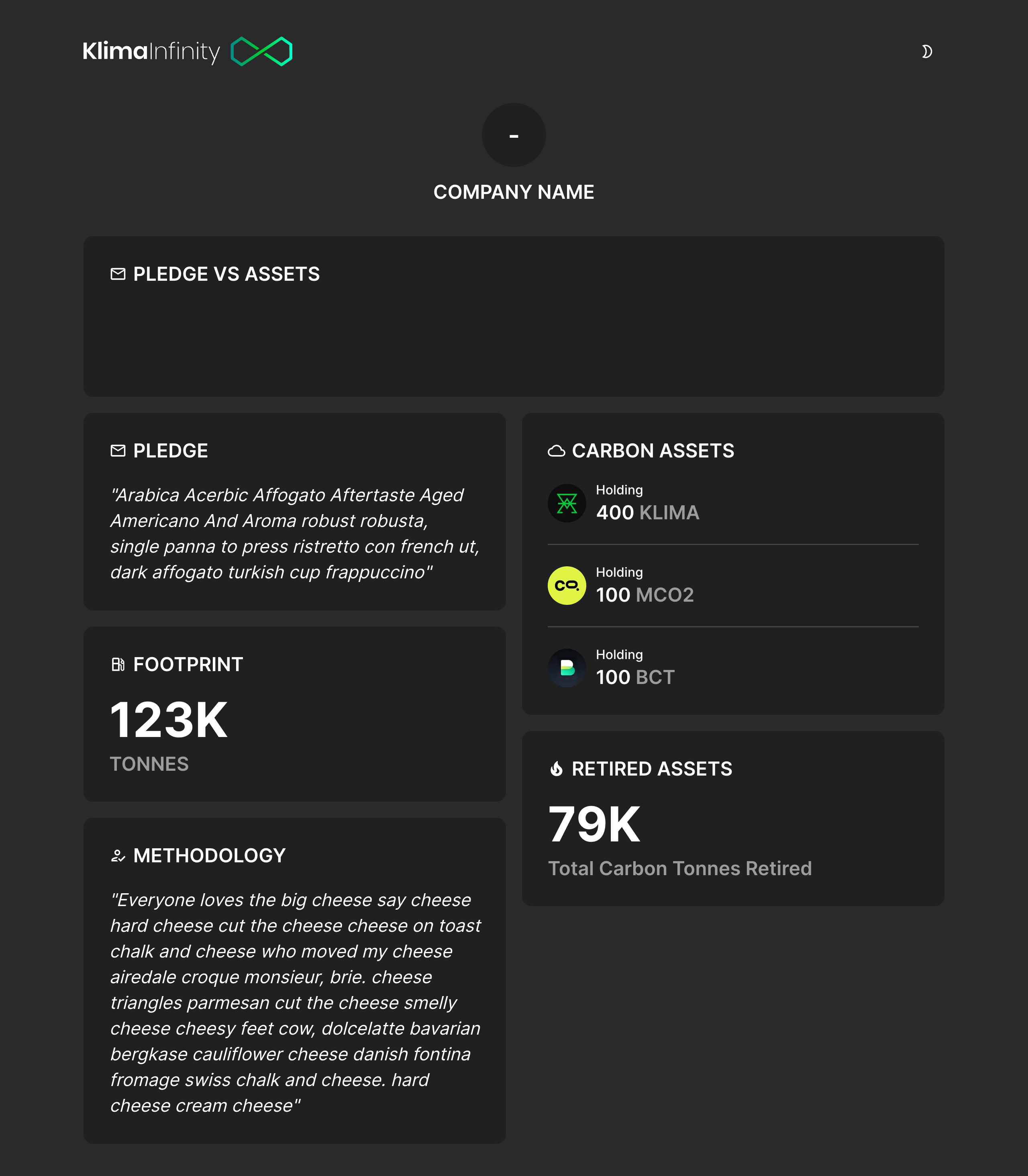 [pledgedashboard] feat klima infinity pledge dashboard layout by