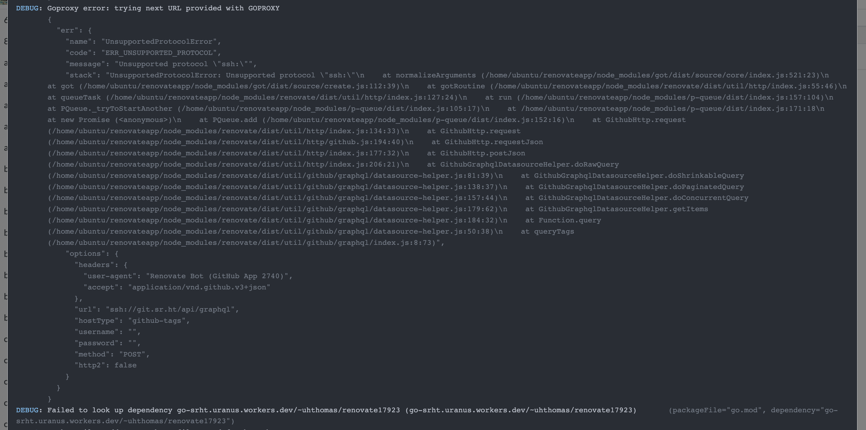 Renovate is incorrectly using the githubtags host type for the 'Go