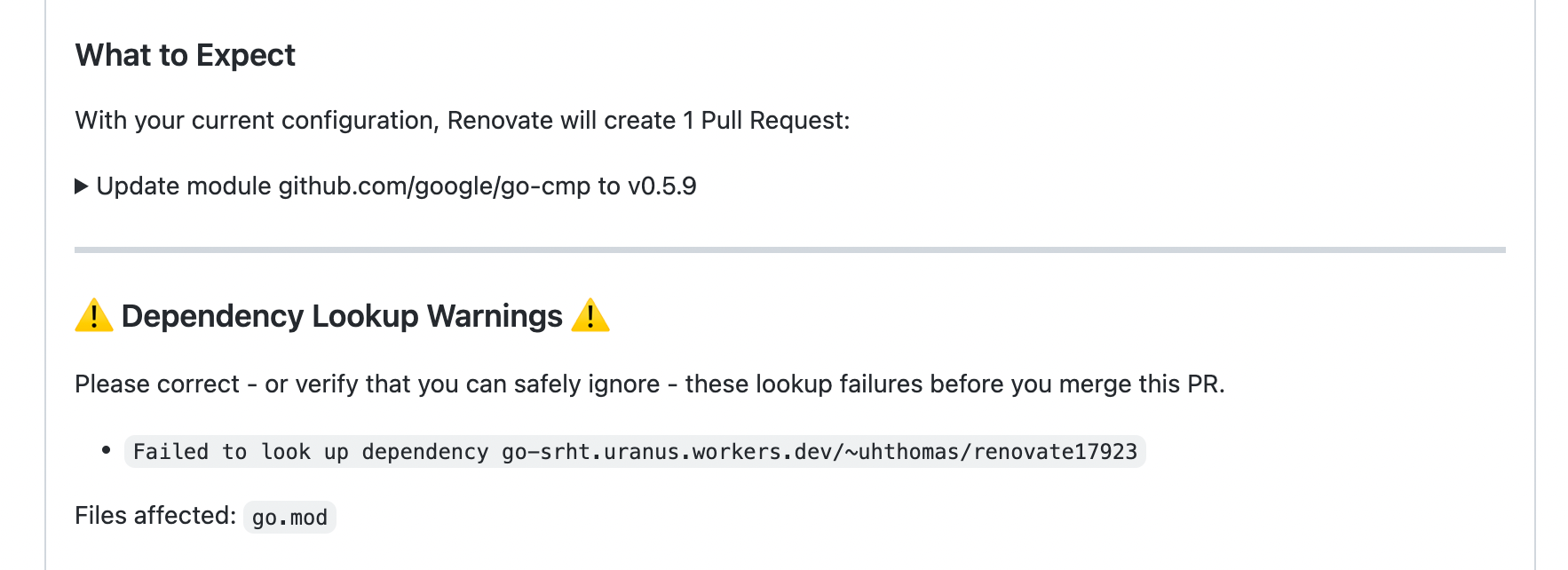 Renovate is incorrectly using the githubtags host type for the 'Go