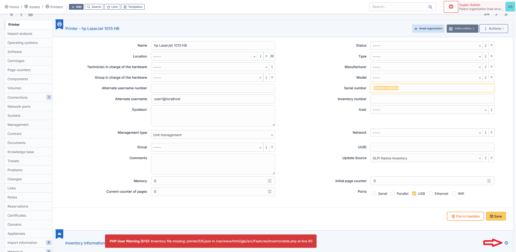 [GLPI 10.0.0-rc2] PHP User Warning (512): Inventory file missing ...