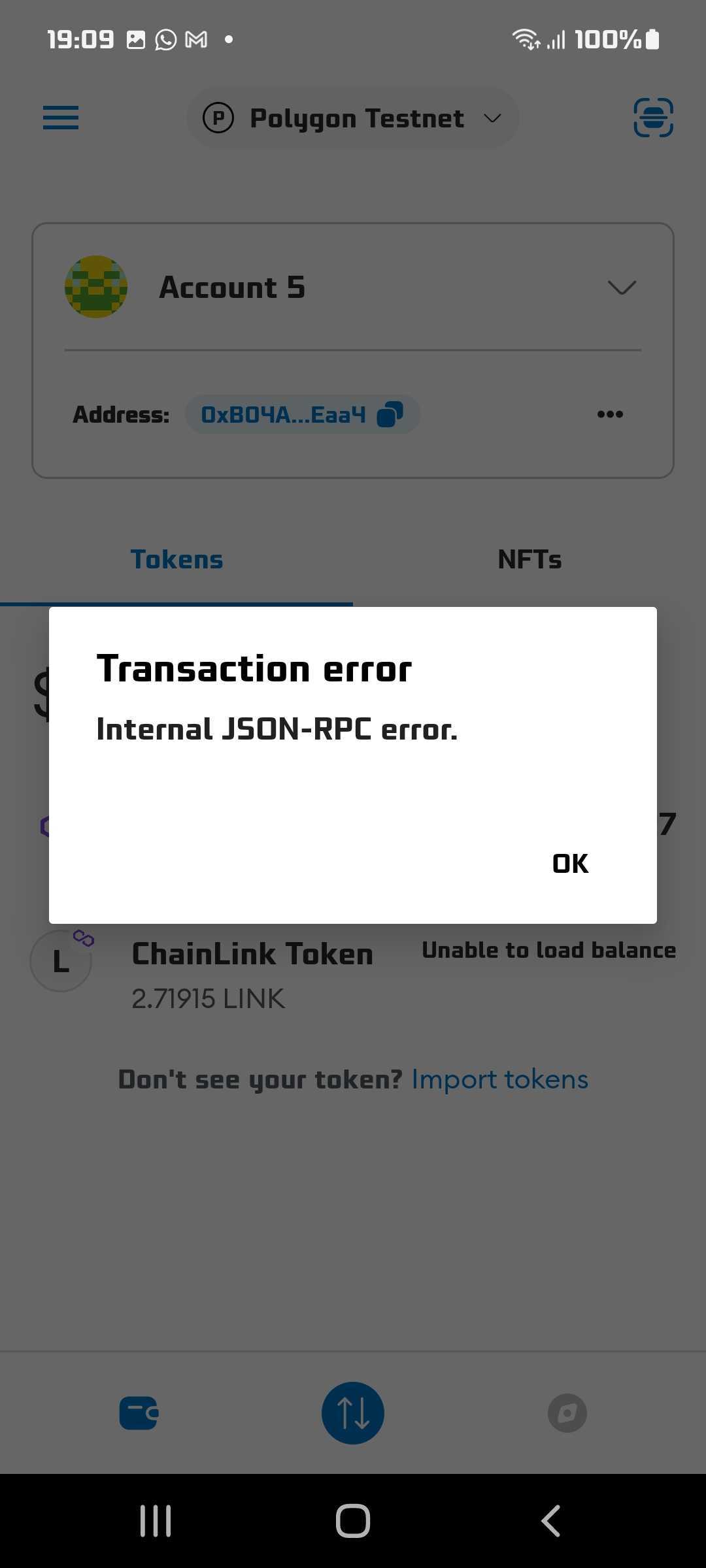 Internal Error {"code" 32603, "message" "Internal error"} · Issue