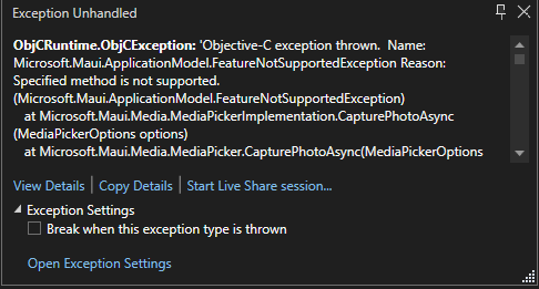 MediaPicker.CapturePhotoAsync() is not supported on ios ? · Issue #7013 ...