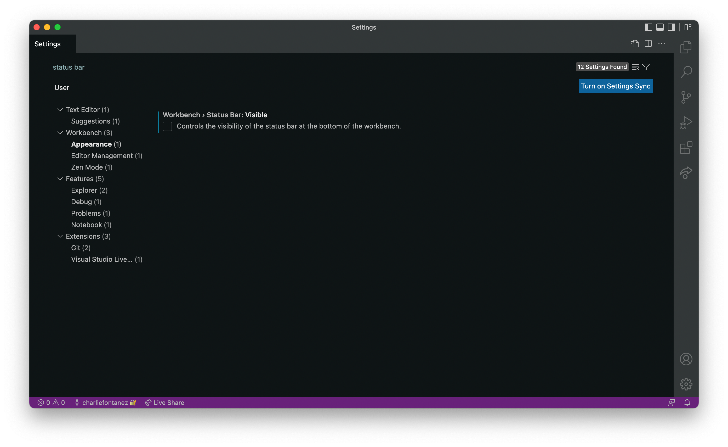 Status Bar Shows when Show Status Bar Setting is Disabled · Issue