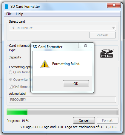 sd card formatter cannot format write protected card