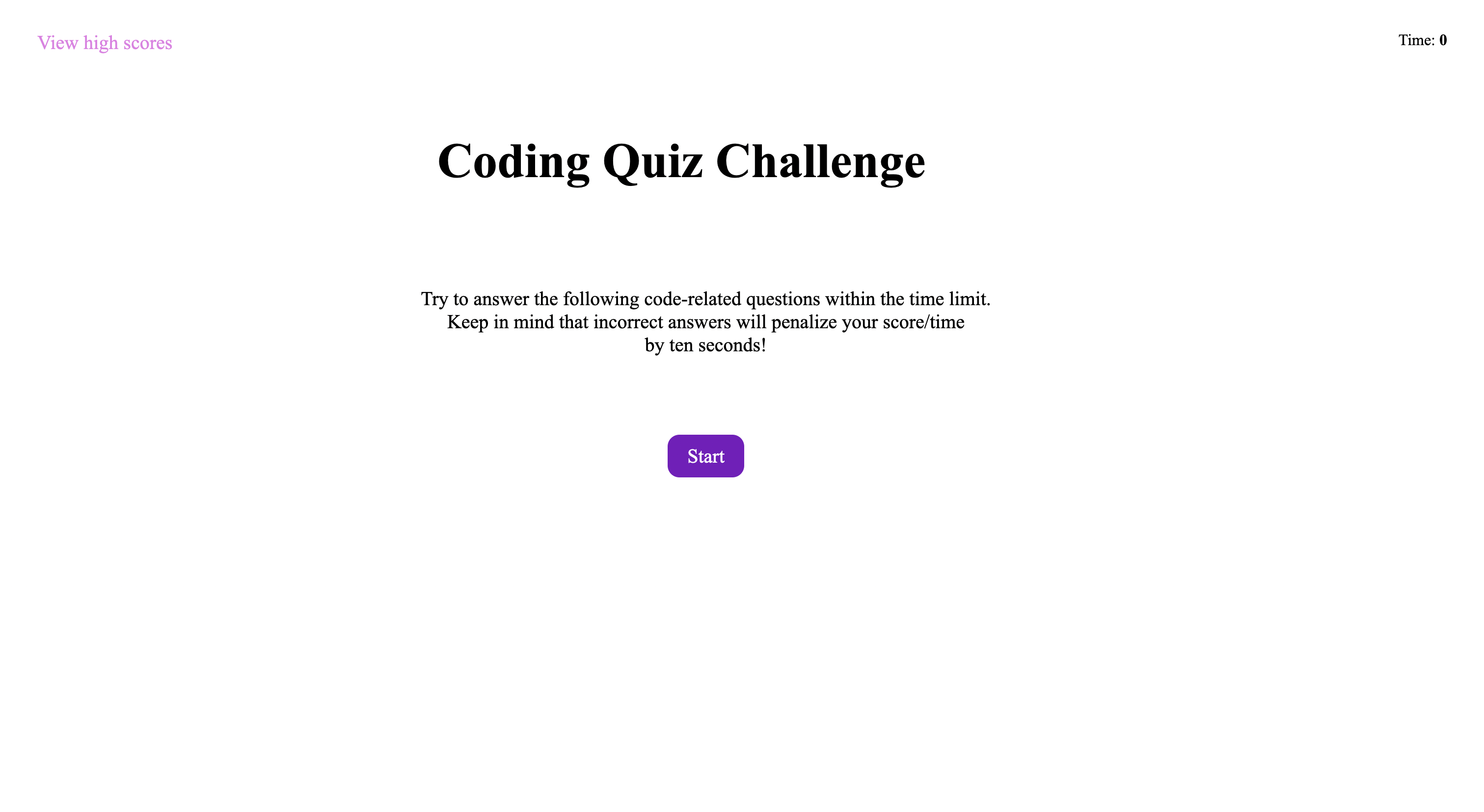 GitHub - MalcDiggs/Code-Quiz-challenge