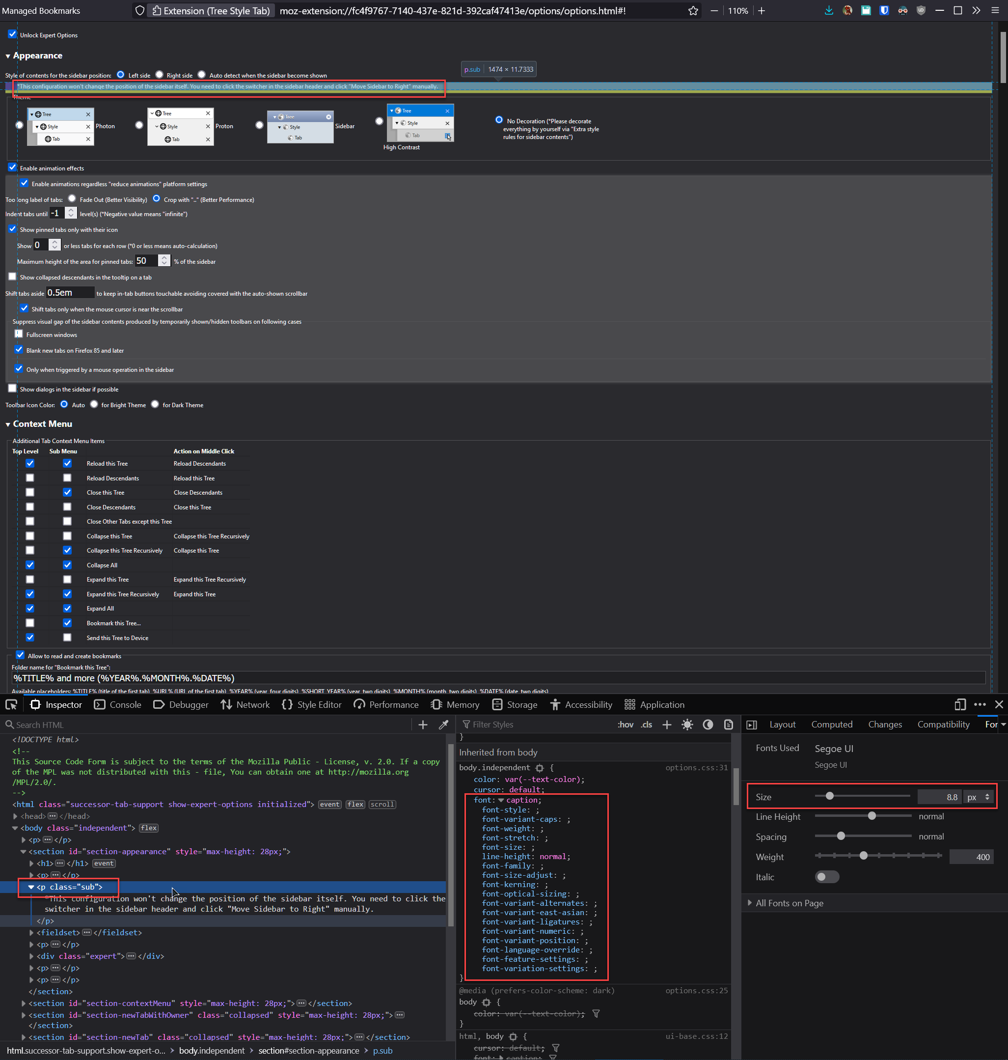 [Bug] Font sizes on options page sometimes too small · Issue #3210 ...