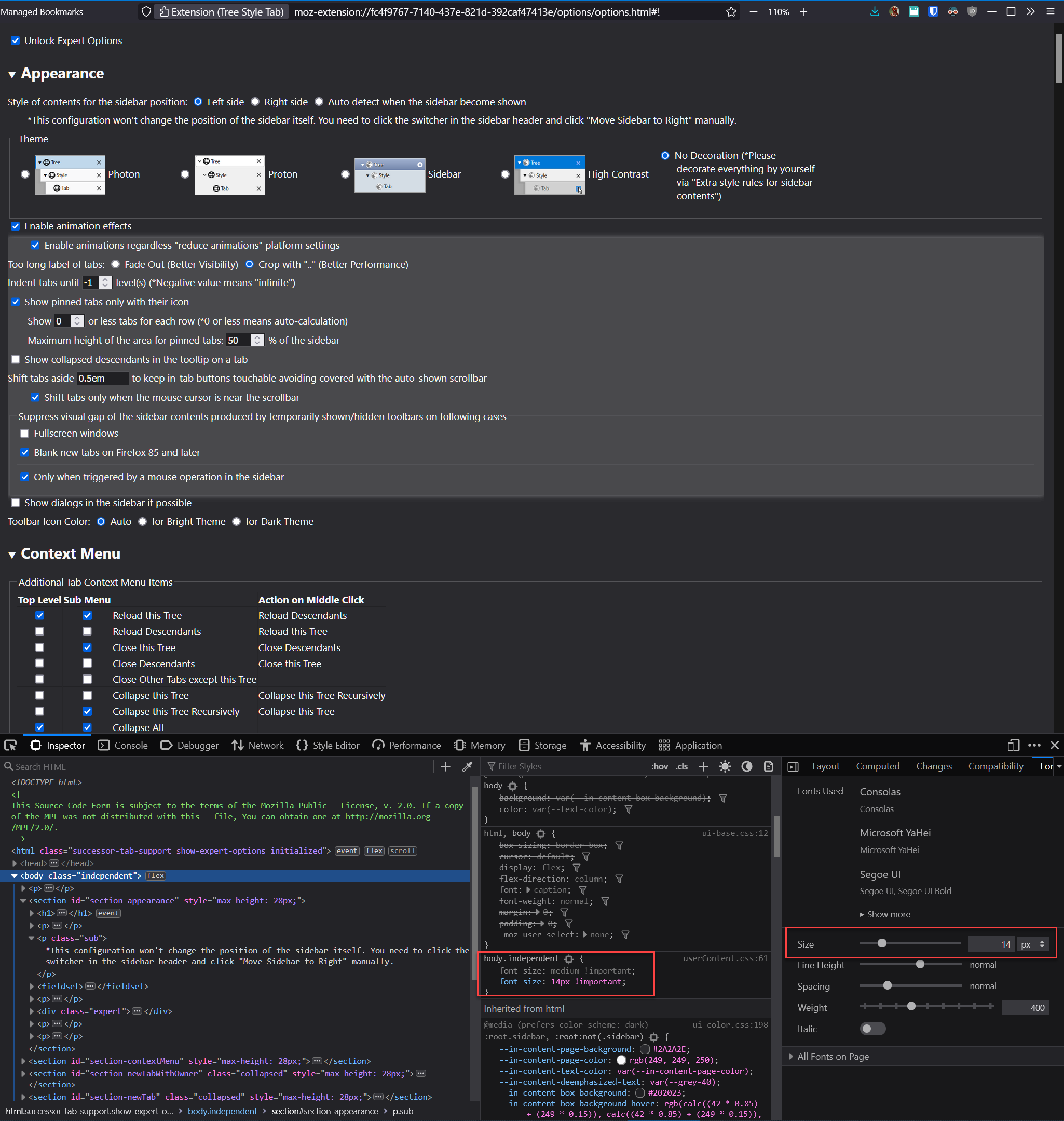 [Bug] Font sizes on options page sometimes too small · Issue #3210 ...