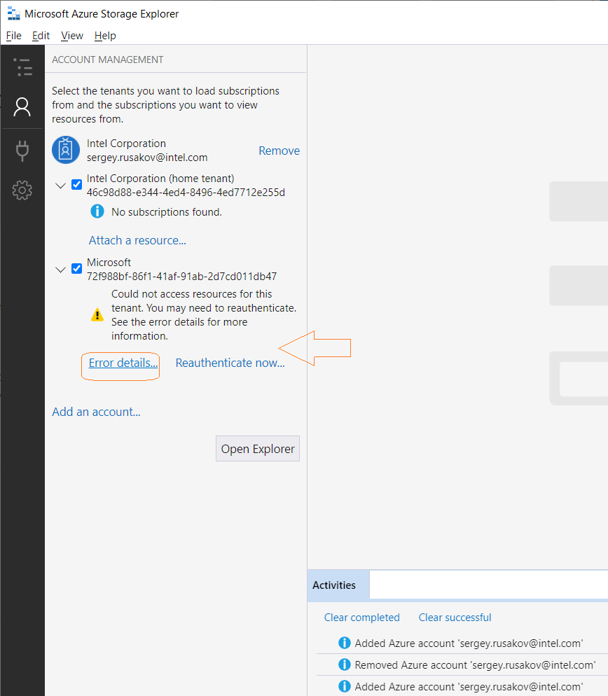 Unable to authenticate in Azure Storage Explorer after changing 2FA
